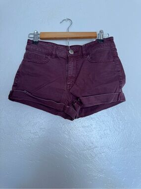 American Eagle Outfitters Burgundy Folded-Hem High-Rise Jean Shorts
